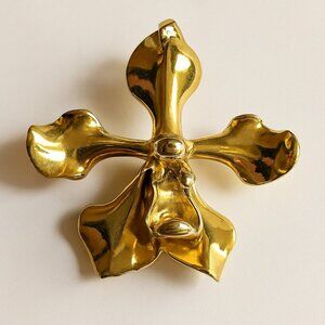 Vintage Orchid Flower Brooch Pendant 22K GP Gold Tone Signed